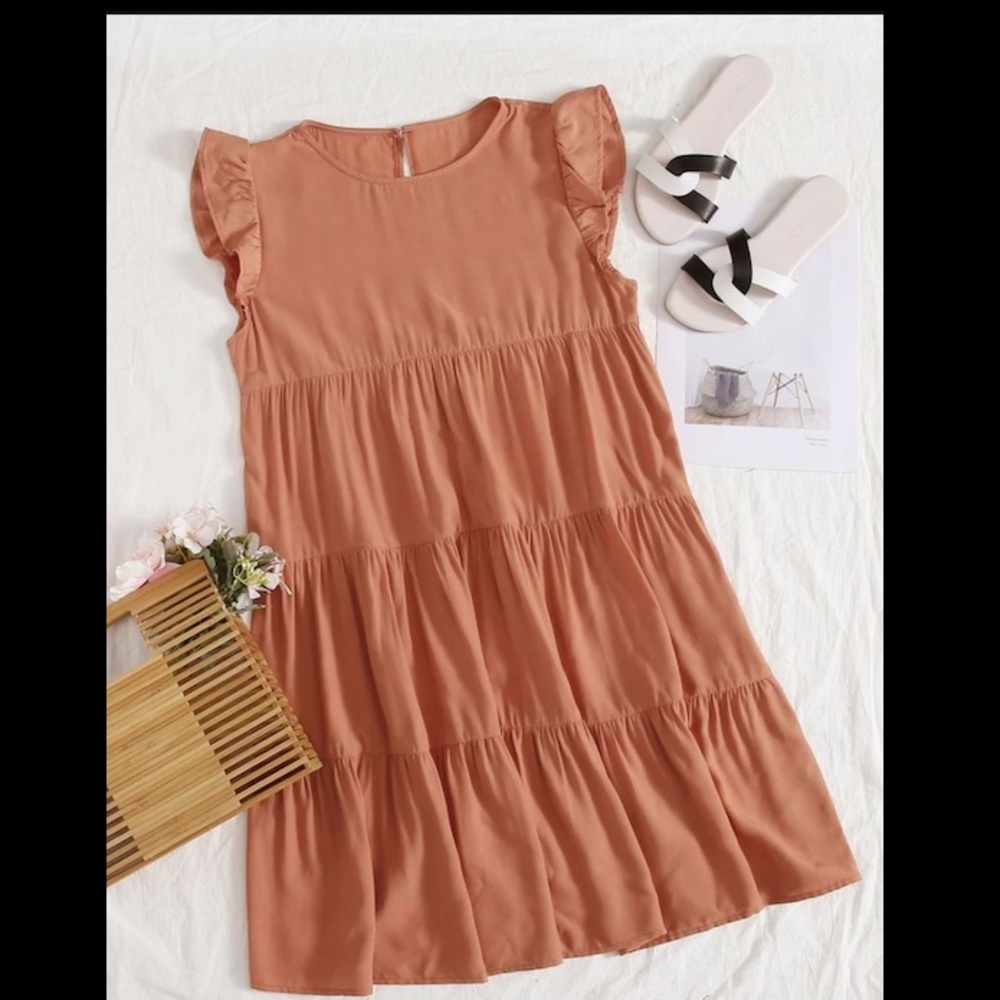 Ruffle Armhole Layered Smock Dress